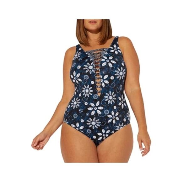 Bleu Rod Beattie Other - Bleu Rod Beattie NAVY MULTI Take A Dip Strappy One-Piece Swimsuit, US 18W